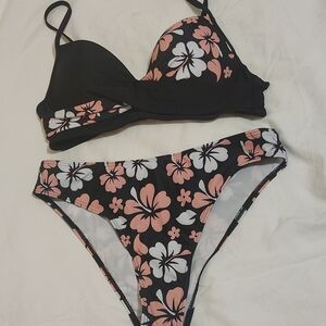 Floral Black and Pink Bikini Set